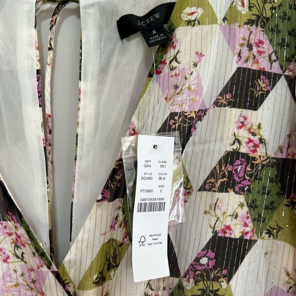 NWT J. Crew Lurex® Metallic Threads Chiffon Midi in Patchwork Print,  size 2 - Picture 5 of 12